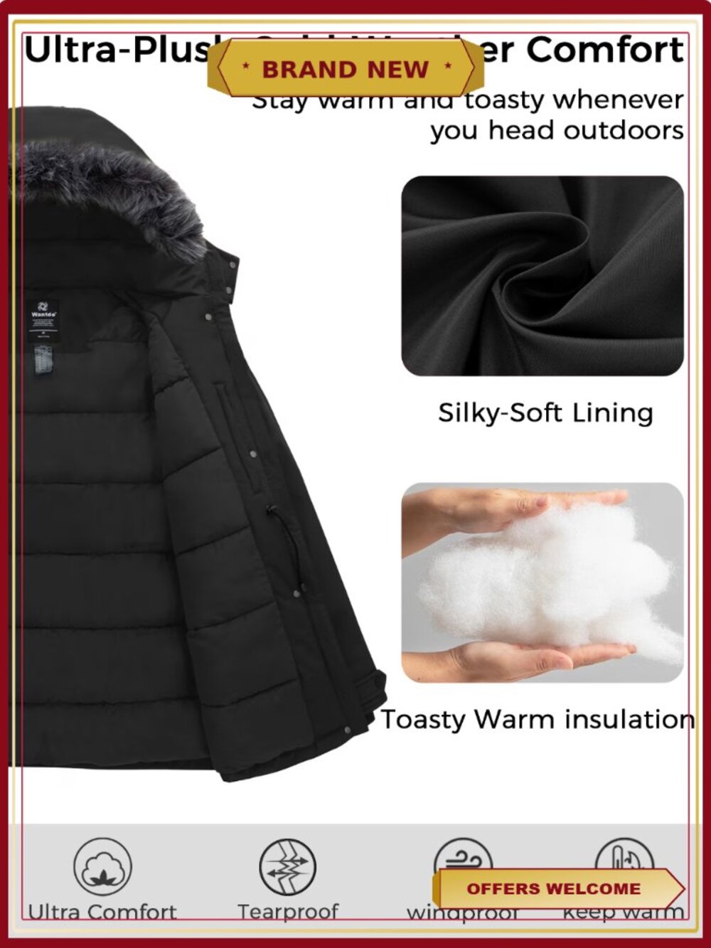 Plus Size Waterproof Quilted Hooded Puffer Parka Winter Coat - Picture 3 of 7